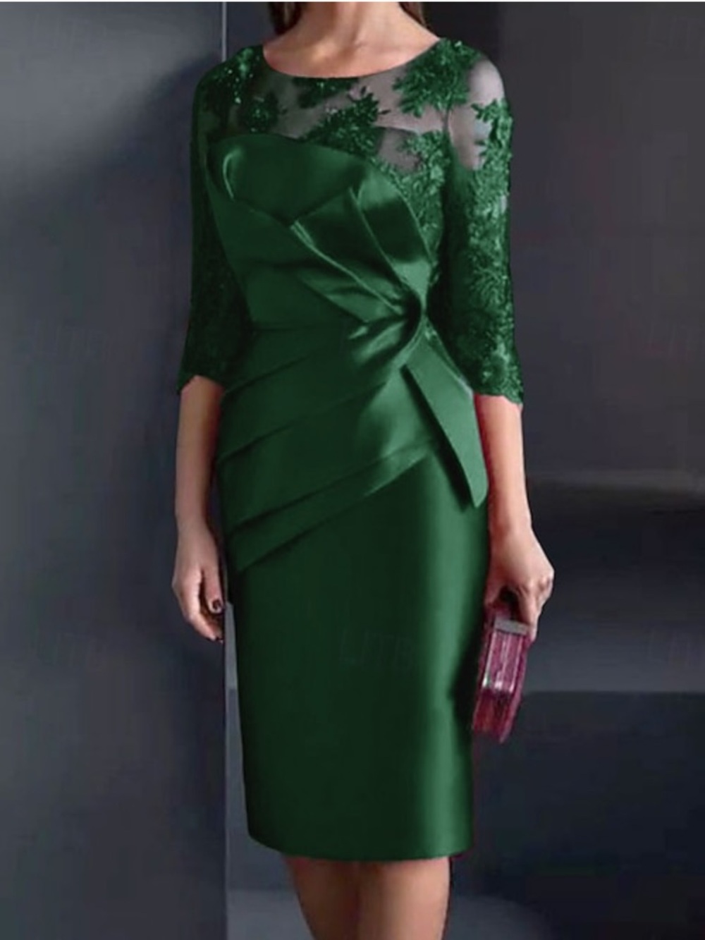 LanTing Elegant Green Lace Sheath Dress
